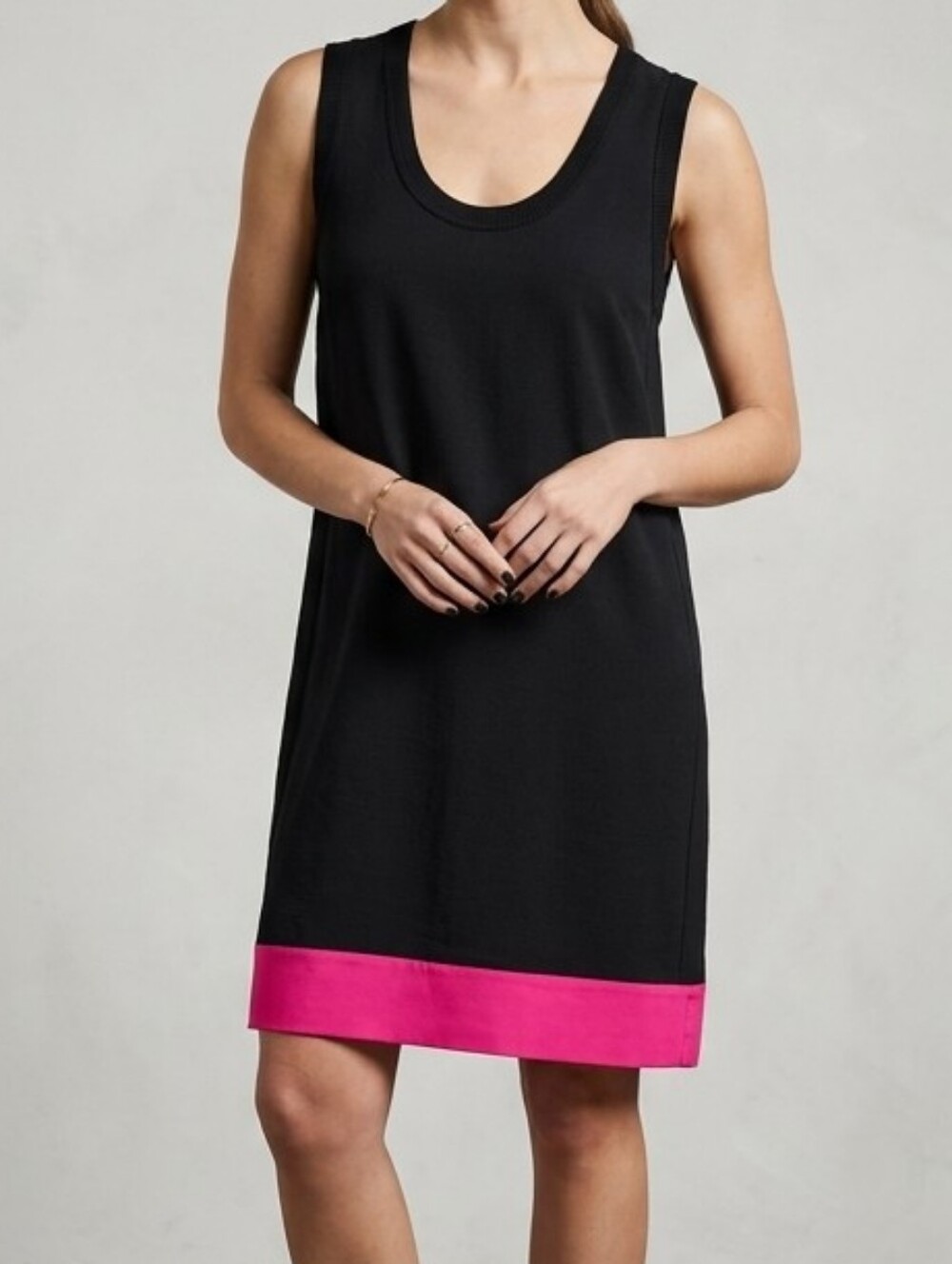 Denis Gagnon Black Tank Dress Pink Hem Ribbed Pockets Linen Viscose S